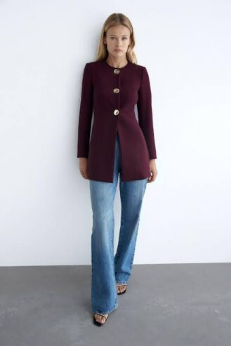 Fitted Round Neck Coat Blazer, ZARA