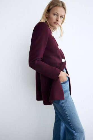 Fitted Round Neck Coat Blazer, ZARA
